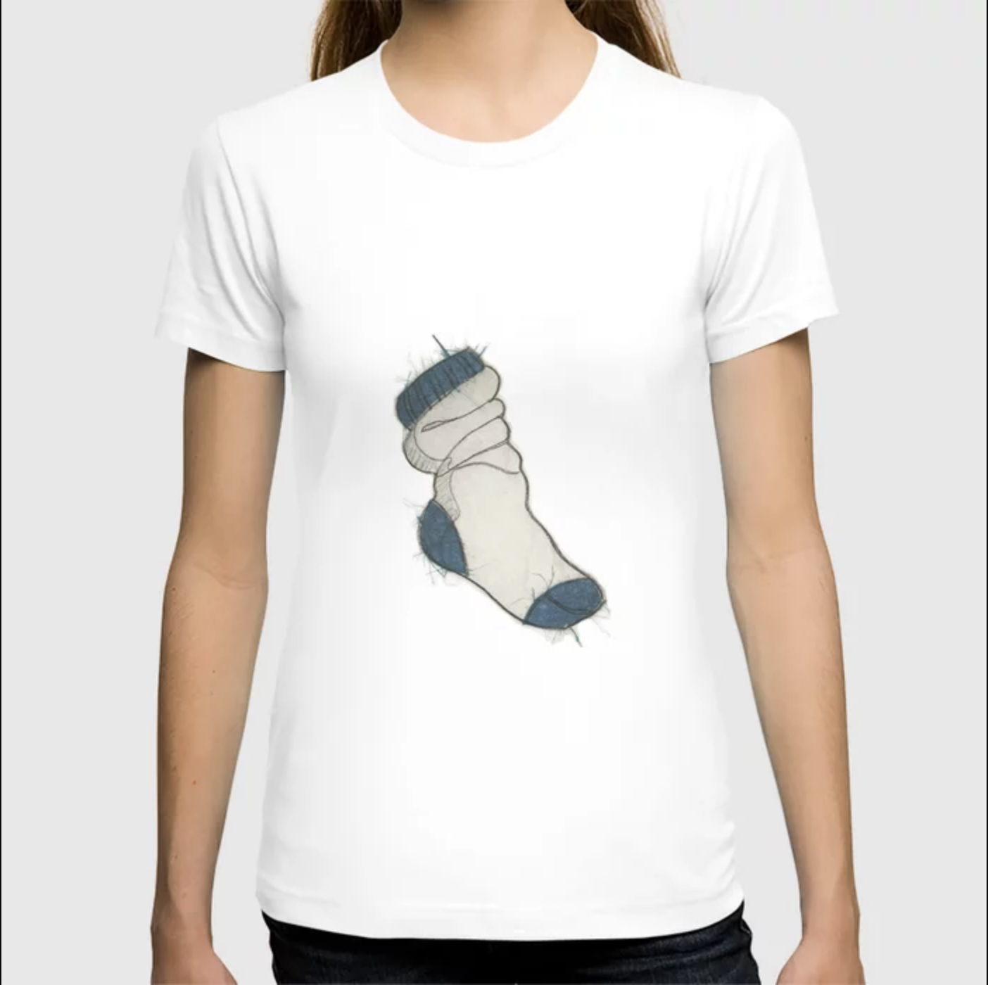 tshirt with single sock on it